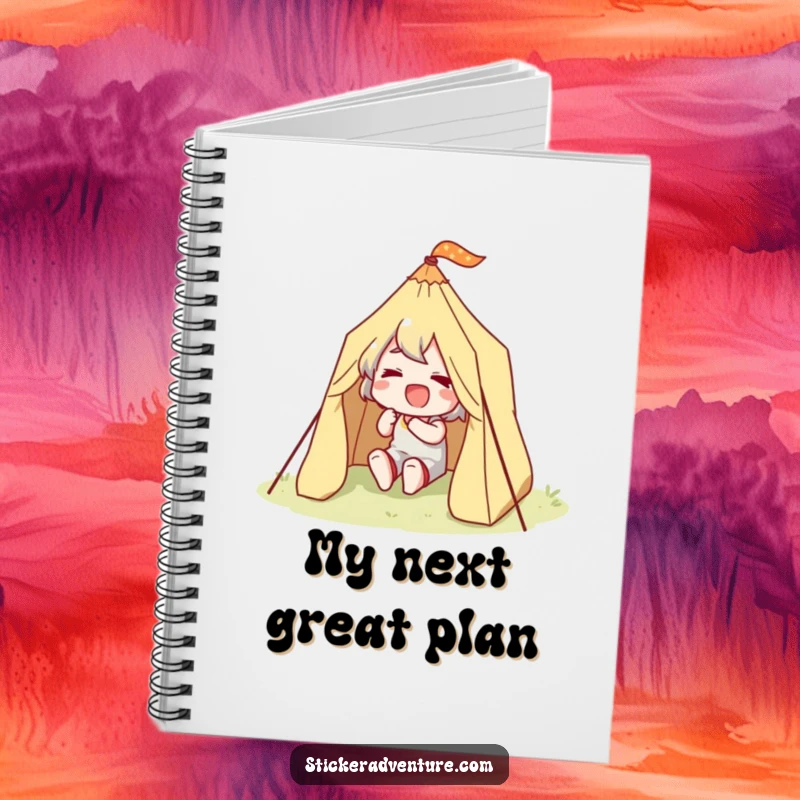 Funny Happy Camper Notebook: A notebook featuring a character happily setting up a small tent.