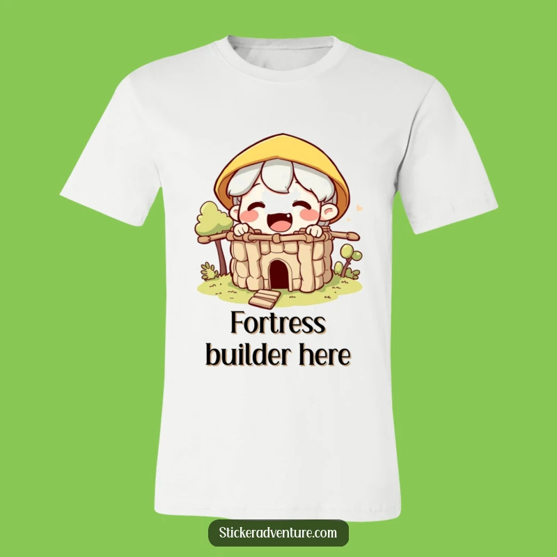Funny Fort Builder T-Shirt: Excited Character's Hilarious Stick Construction Tee