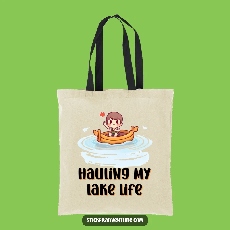 Funny Raft Lake Tote Bag: Cheerful Character Handy Carryall Gift