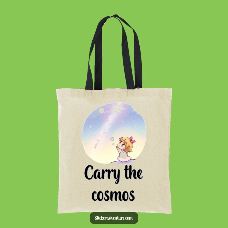 Funny Stargazer Tote Bag: Joyful Character Admires Stars, Handy Funny Gift