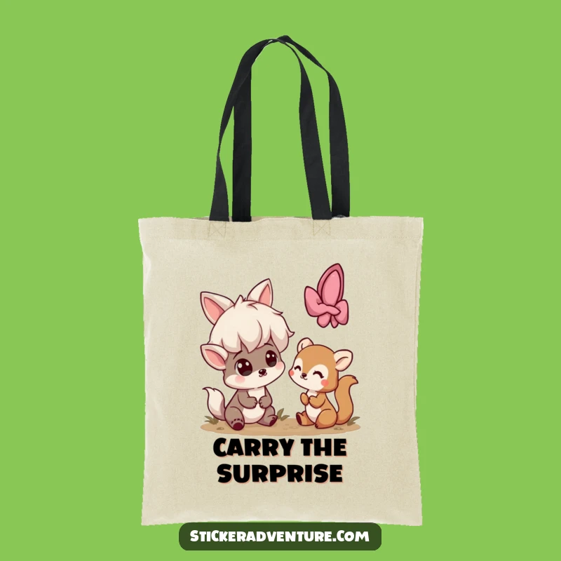 Funny Surprise Encounter Tote Bag: Playful Character Meets Shy Creature, Handy Funny Gift