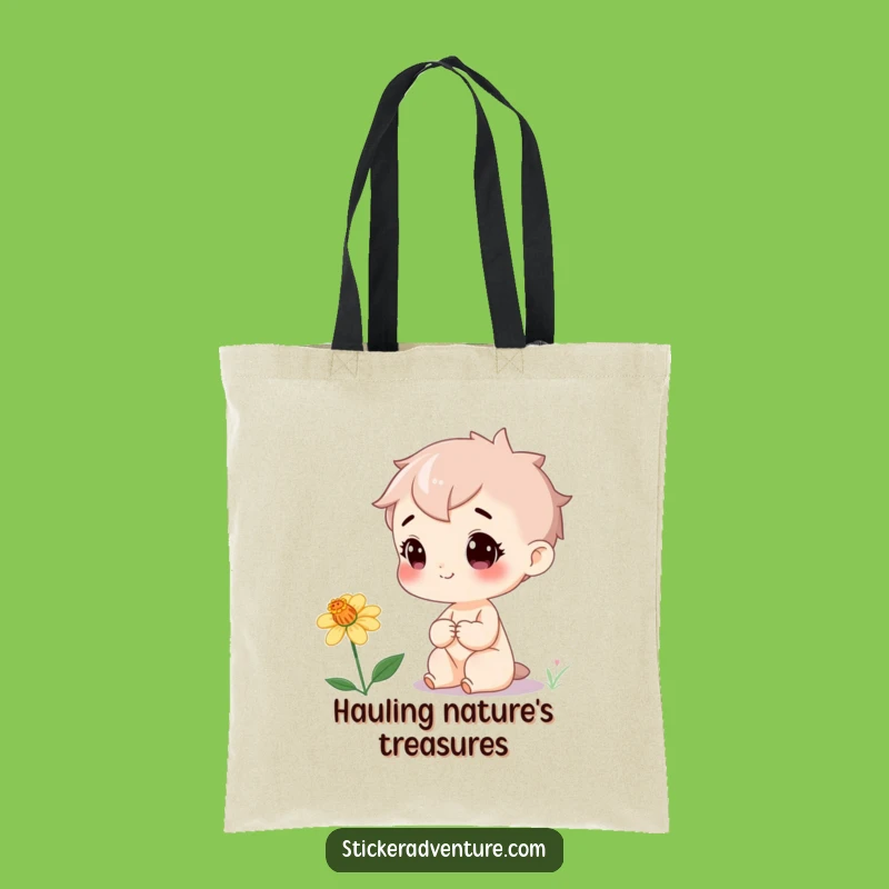 Funny Wildflower Tote Bag: Cheerful Character's Nature Discovery - Stylish Humorous Accessory Gift